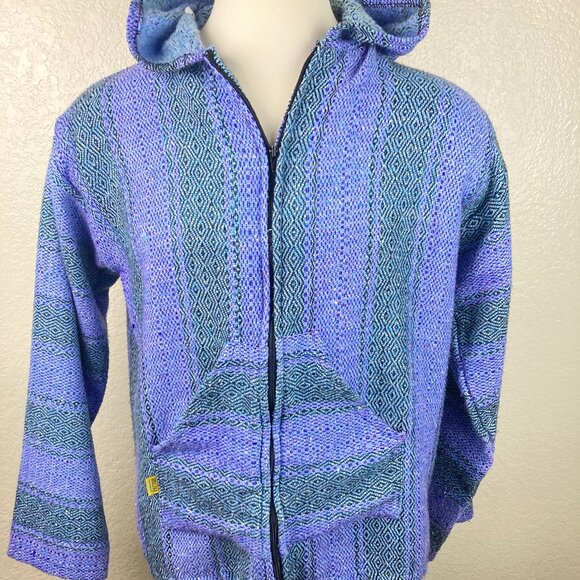 Molina Baja Men's Purple & Green Woven Full Zip Hoodie Sweater Sz L (42-44) - Picture 2 of 10